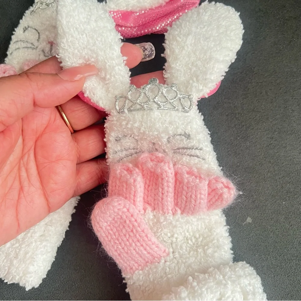 Toddler Girl’s Bunny White Fingerless Warm Mittens Gloves Size Small 4/5